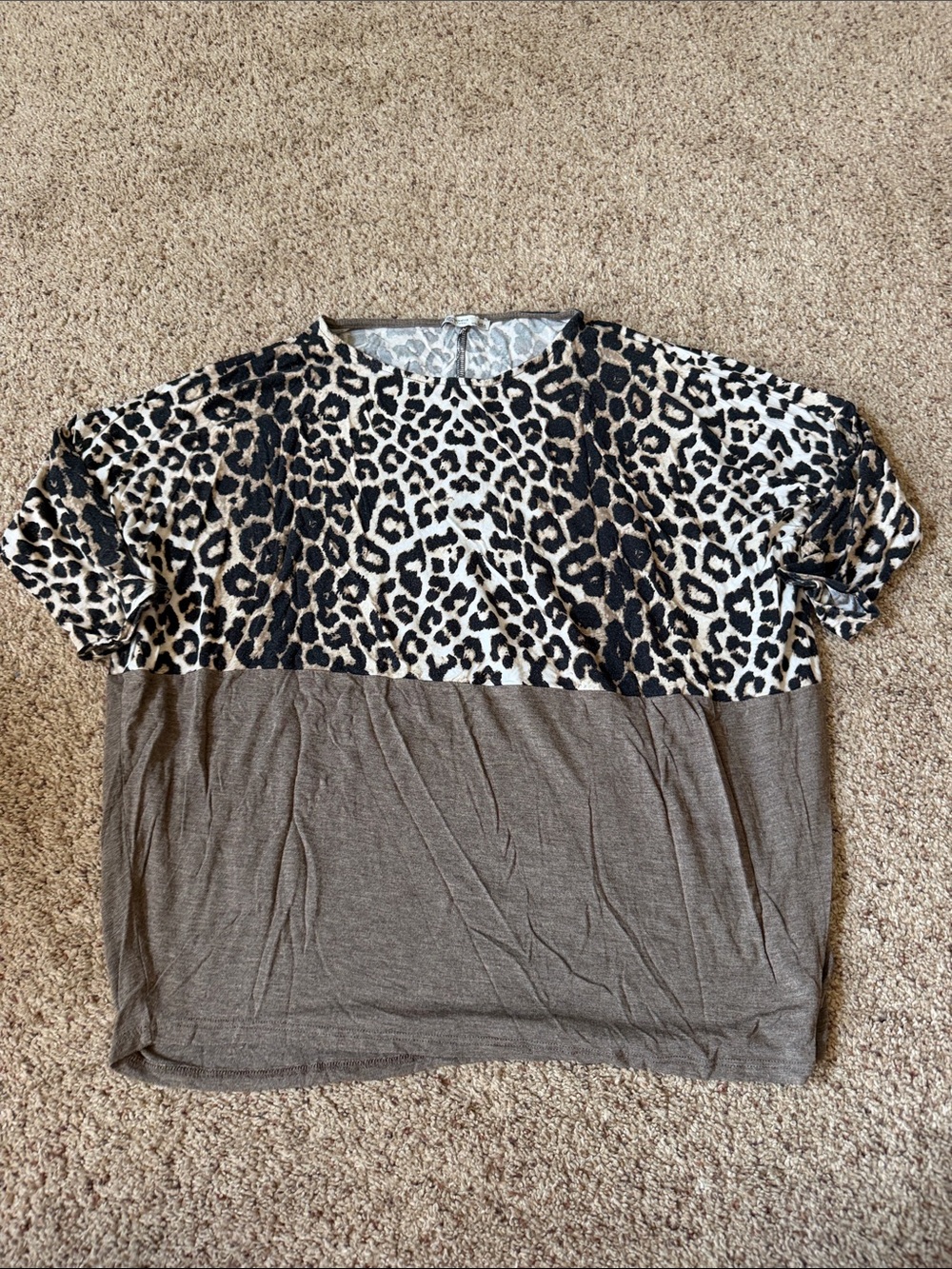 Zara Leopard Colorblock Tee - Black, White & Brown